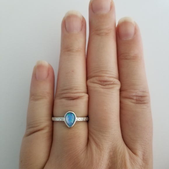 18k Over Sterling Blue Opal Ring - Picture 7 of 8